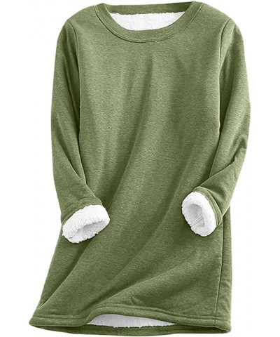 Fleece Lined Sweatshirts for Women Long Sleeve Solid Sherpa Tops Plus Size Crewneck Loose Casual Winter Clothes 14 Army Green...