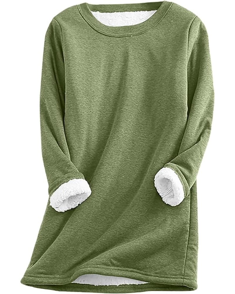 Fleece Lined Sweatshirts for Women Long Sleeve Solid Sherpa Tops Plus Size Crewneck Loose Casual Winter Clothes 14 Army Green...