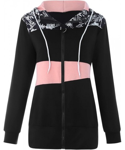 Women's Full Zip Up Hoodies Long Sleeve Color Block Hooded Sweatshirts Jackets Casual Lightweight Coat with Pockets A-black $...