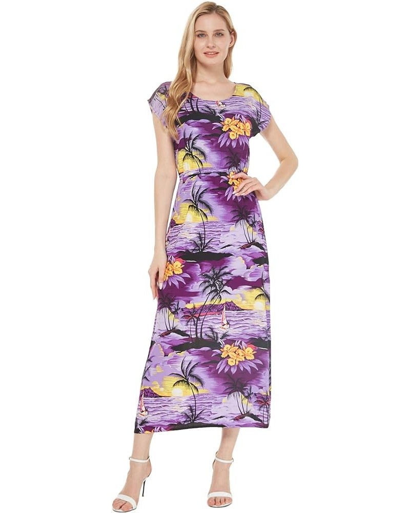 Women's Hawaiian Luau Cap Sleeve Maxi Simple Dress in Sunset Sunset Purple $23.46 Dresses