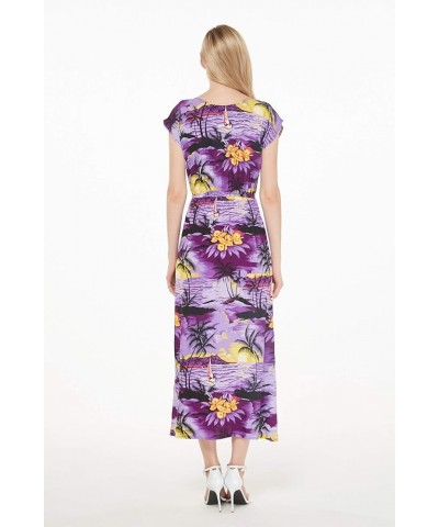 Women's Hawaiian Luau Cap Sleeve Maxi Simple Dress in Sunset Sunset Purple $23.46 Dresses