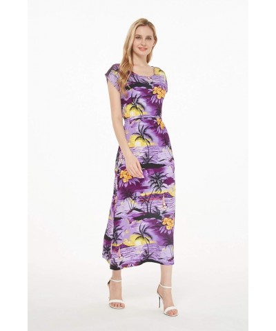 Women's Hawaiian Luau Cap Sleeve Maxi Simple Dress in Sunset Sunset Purple $23.46 Dresses