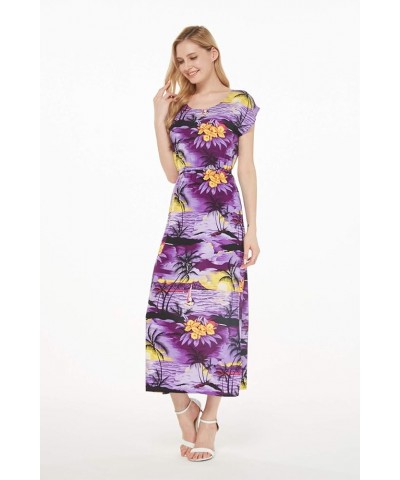 Women's Hawaiian Luau Cap Sleeve Maxi Simple Dress in Sunset Sunset Purple $23.46 Dresses