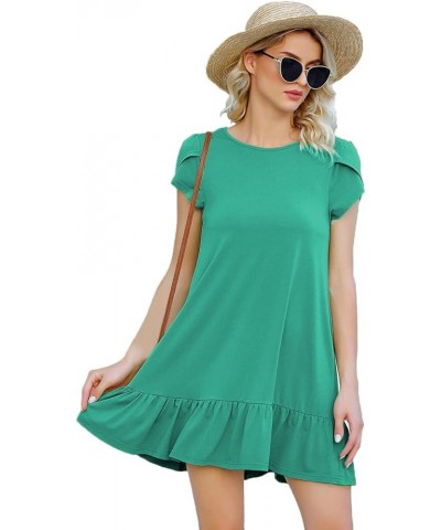 Women's Casual Summer Criss Cross Petal Short Sleeve T Shirt Dress Round Neck Ruffle Hem Tunic Tops with Pockets Teal Blue $1...