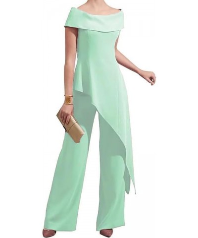 Mother of The Bride Pants Suits for Wedding Long Formal Evening Party Gowns Boat Neck Chiffon Outfit Pants Mint Green $39.56 ...