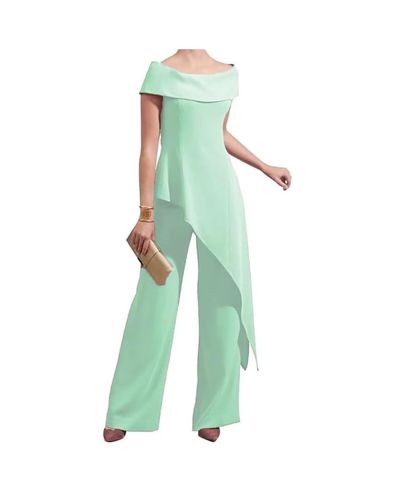 Mother of The Bride Pants Suits for Wedding Long Formal Evening Party Gowns Boat Neck Chiffon Outfit Pants Mint Green $39.56 ...