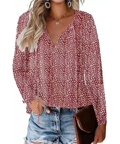 Women's Short Sleeve Casual Shirts Boho Floral Print V Neck Tops Loose Blouses Red Long Sleeve $10.92 Blouses