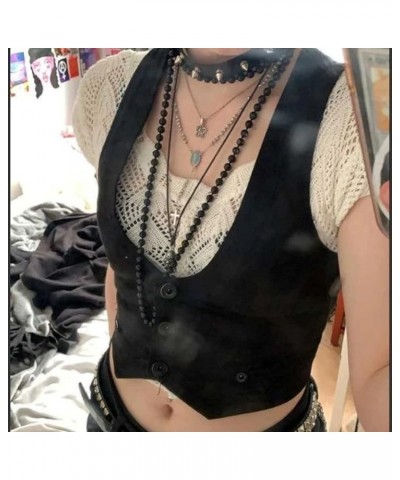 Womens Dressy Vest Y2k Waistcoat Vest Slim Fit Button Halter V-Neck Tuxedo Suit 90s Racerback Jacket Black $10.63 Vests