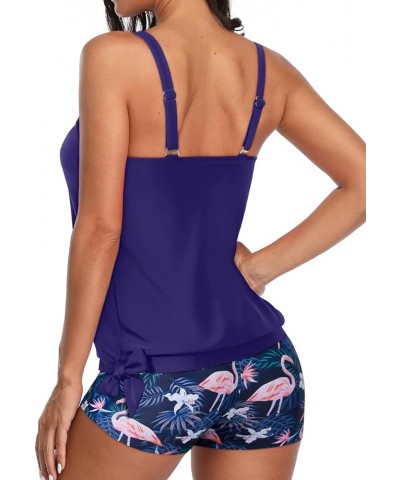 2 Piece Swimsuit for Women Blouson Tankini Top with Shorts Tummy Control Bathing Suit Blue Flamingo $19.74 Swimsuits