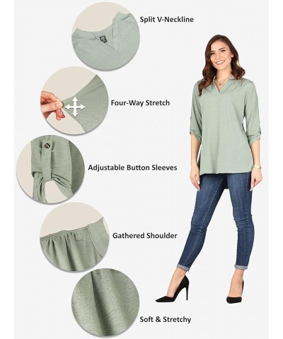 Women's 3/4 Roll Tab Sleeve Tunic, Loose Casual Stretchable Pullover Ivory/Black $23.59 Tops