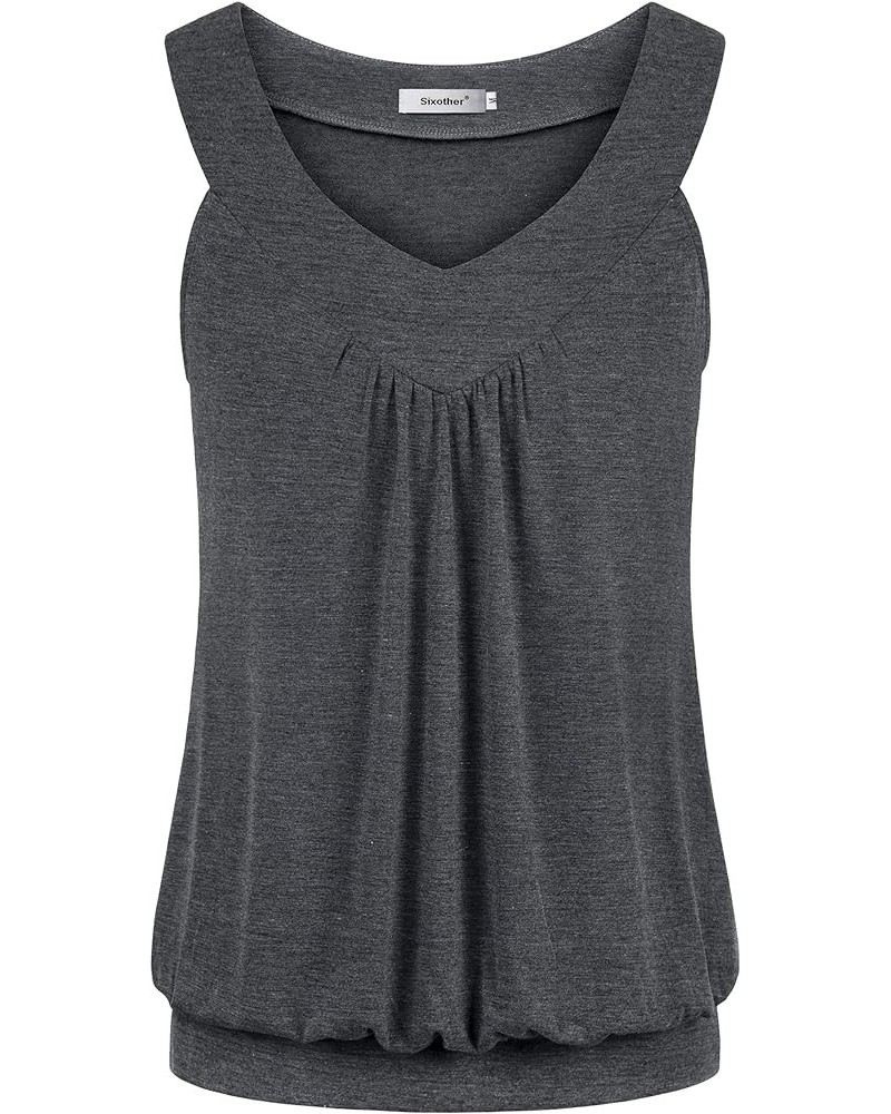 Womens Tank Tops V Neck Tops Cami Shirts Peated Flowy Tunics for Summer Dark Gray $14.57 Tanks