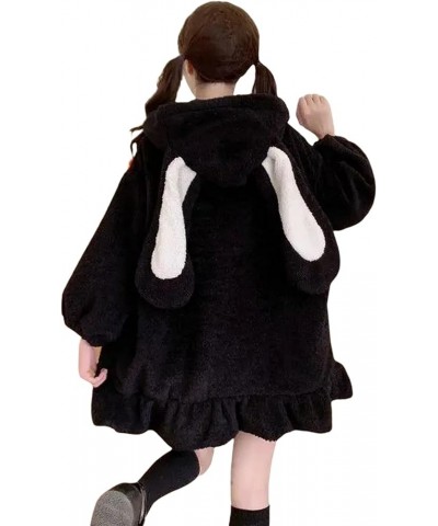 Cute Kawaii Bunny Hoodie Jacket Coats for Women Fashion Fuzzy Fluffy Rabbit Hooded Sweatshirt Black $19.46 Hoodies & Sweatshirts