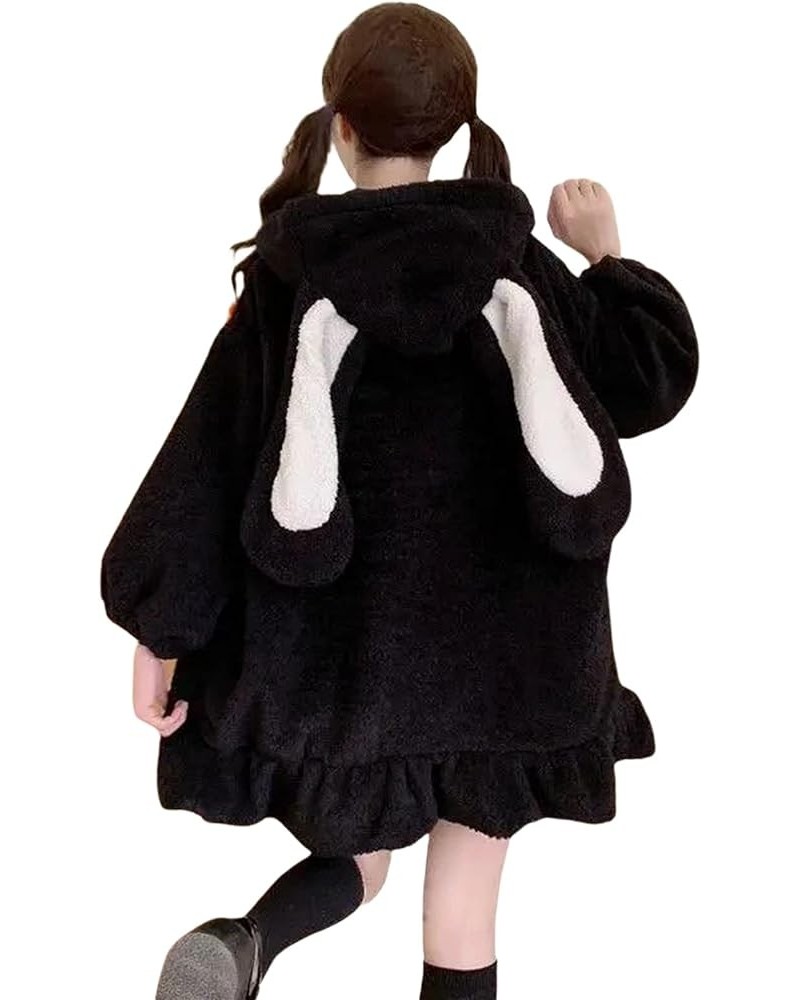 Cute Kawaii Bunny Hoodie Jacket Coats for Women Fashion Fuzzy Fluffy Rabbit Hooded Sweatshirt Black $19.46 Hoodies & Sweatshirts