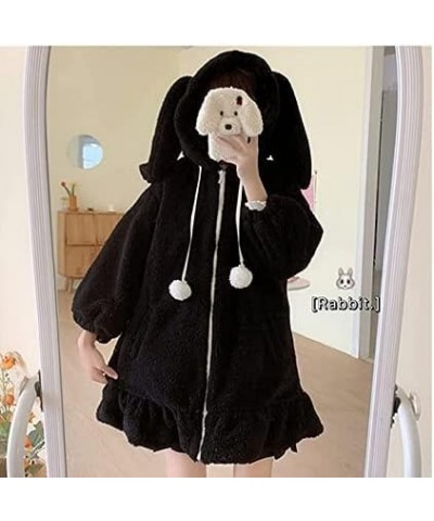 Cute Kawaii Bunny Hoodie Jacket Coats for Women Fashion Fuzzy Fluffy Rabbit Hooded Sweatshirt Black $19.46 Hoodies & Sweatshirts