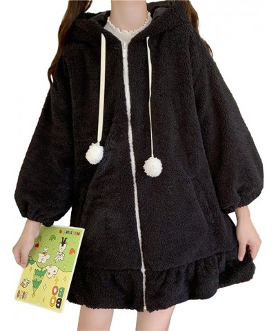 Cute Kawaii Bunny Hoodie Jacket Coats for Women Fashion Fuzzy Fluffy Rabbit Hooded Sweatshirt Black $19.46 Hoodies & Sweatshirts