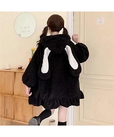 Cute Kawaii Bunny Hoodie Jacket Coats for Women Fashion Fuzzy Fluffy Rabbit Hooded Sweatshirt Black $19.46 Hoodies & Sweatshirts