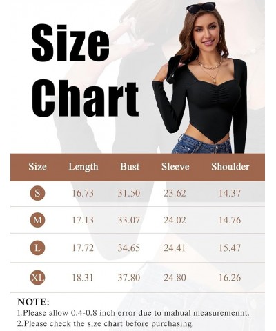 Womens Long Sleeve Sweetheart Neck Crop Top Ribbed Knit Fitted Low Cut Tops Cleavage Sexy Ruched Fall Tee Shirts 02 Red $10.7...