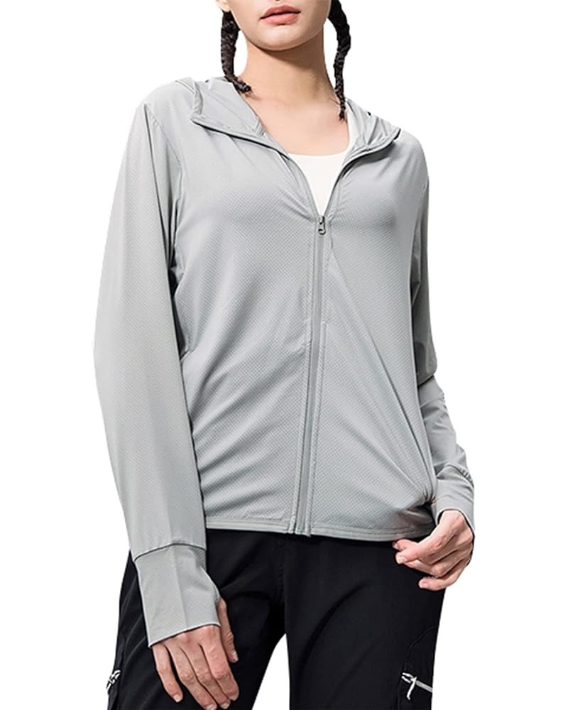 UPF 50+ Sun Protection Clothing Women Quick Dry Lightweight Zip Up UV Jacket Hiking Running Outdoor Performance Grey $10.44 A...