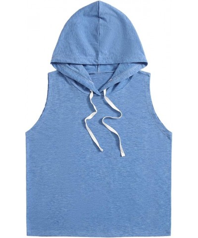 Women's Summer Sleeveless Hooded Tank Top T-Shirt for Athletic Exercise Relaxed Breathable Plain Blue $14.49 Tanks