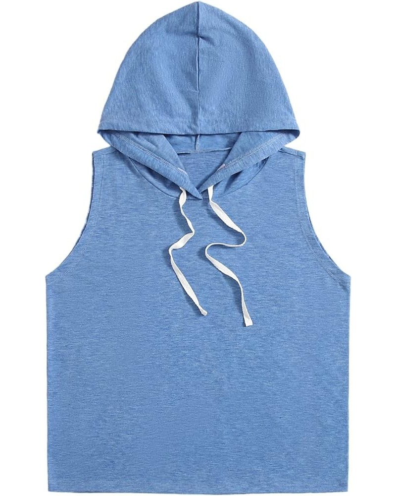 Women's Summer Sleeveless Hooded Tank Top T-Shirt for Athletic Exercise Relaxed Breathable Plain Blue $14.49 Tanks