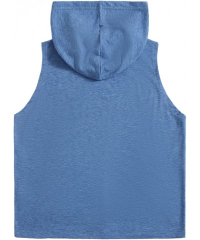 Women's Summer Sleeveless Hooded Tank Top T-Shirt for Athletic Exercise Relaxed Breathable Plain Blue $14.49 Tanks