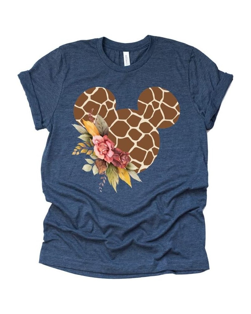 Women Teen Giraffe Mickey Ears with Flowers Shirt Floral Animal Print Character T-Shirt Navy $13.24 T-Shirts