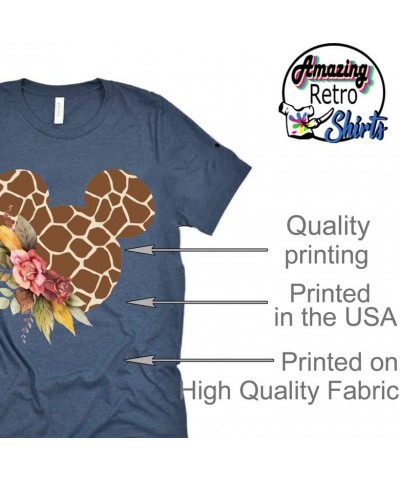 Women Teen Giraffe Mickey Ears with Flowers Shirt Floral Animal Print Character T-Shirt Navy $13.24 T-Shirts