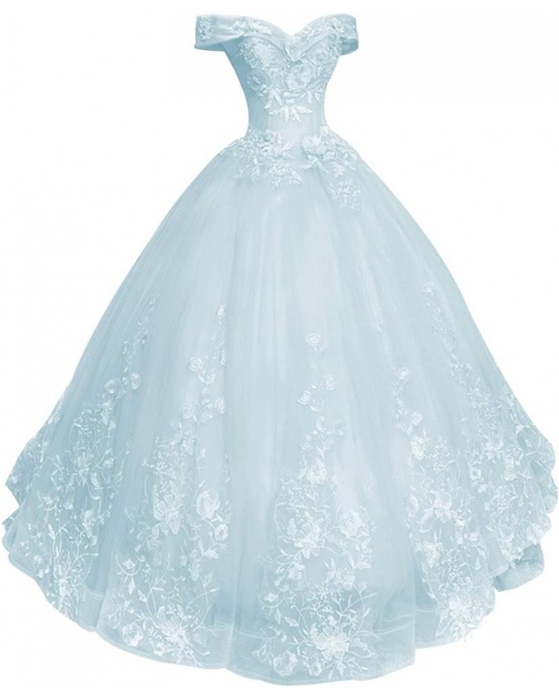 Prom Dress Ball Gown - Quinceanera Dresses Lace Long Off Shoulder Prom Dress Light Blue $65.50 Dresses