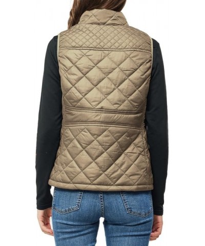 Women's Quilted Vest Lightweight Puffer Jacket with Detachable Hood Stand Collar Zip Outwear No Hood - Khaki $15.75 Vests