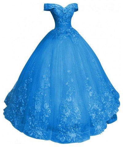 Prom Dress Ball Gown - Quinceanera Dresses Lace Long Off Shoulder Prom Dress Light Blue $65.50 Dresses