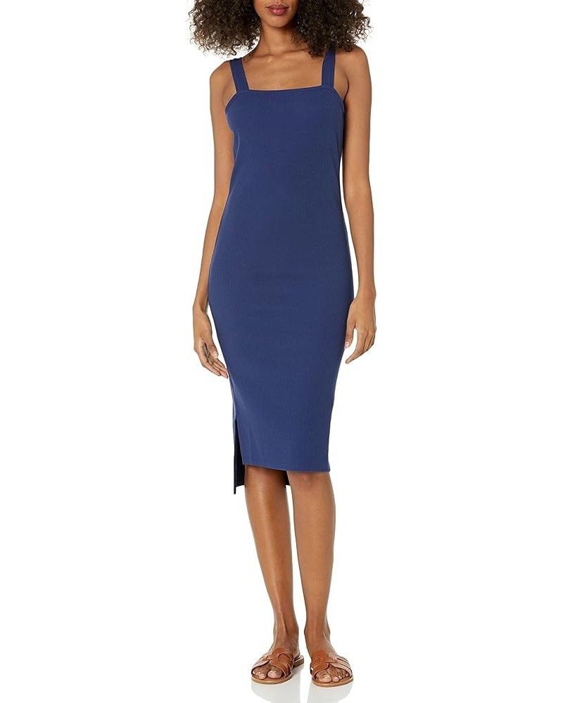 Women's Amelia Square-Neck Strappy Bodycon Midi Tank Dress Navy $28.00 Dresses