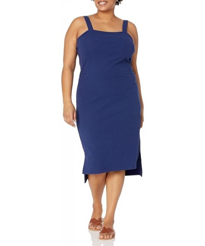 Women's Amelia Square-Neck Strappy Bodycon Midi Tank Dress Navy $28.00 Dresses