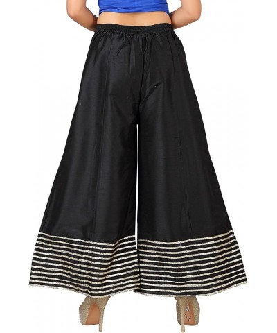 Premium Silk Palazzo Pant for Women, Wide Leg, Comfy Plus Size, Casual & Party Wear | Stitch with Golden Lace Black $15.48 Pants