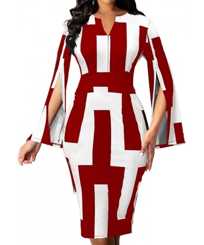 Women Sexy Dresses Bodycon Church 3/4 Sleeve African Print Pencil Party Office Dress Work with Split White Red $17.22 Dresses