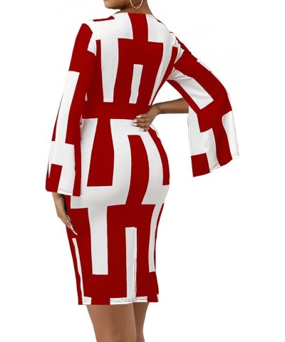 Women Sexy Dresses Bodycon Church 3/4 Sleeve African Print Pencil Party Office Dress Work with Split White Red $17.22 Dresses