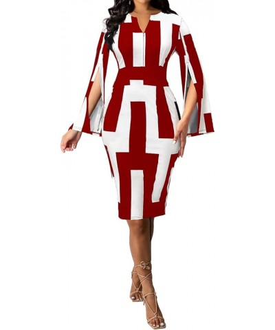 Women Sexy Dresses Bodycon Church 3/4 Sleeve African Print Pencil Party Office Dress Work with Split White Red $17.22 Dresses