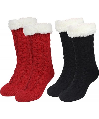 Slipper Socks for Women with Gripper - Winter Non Slip Thick Fuzzy Socks - Warm Cozy Christmas Gift B-black Red -2 Pairs $24....