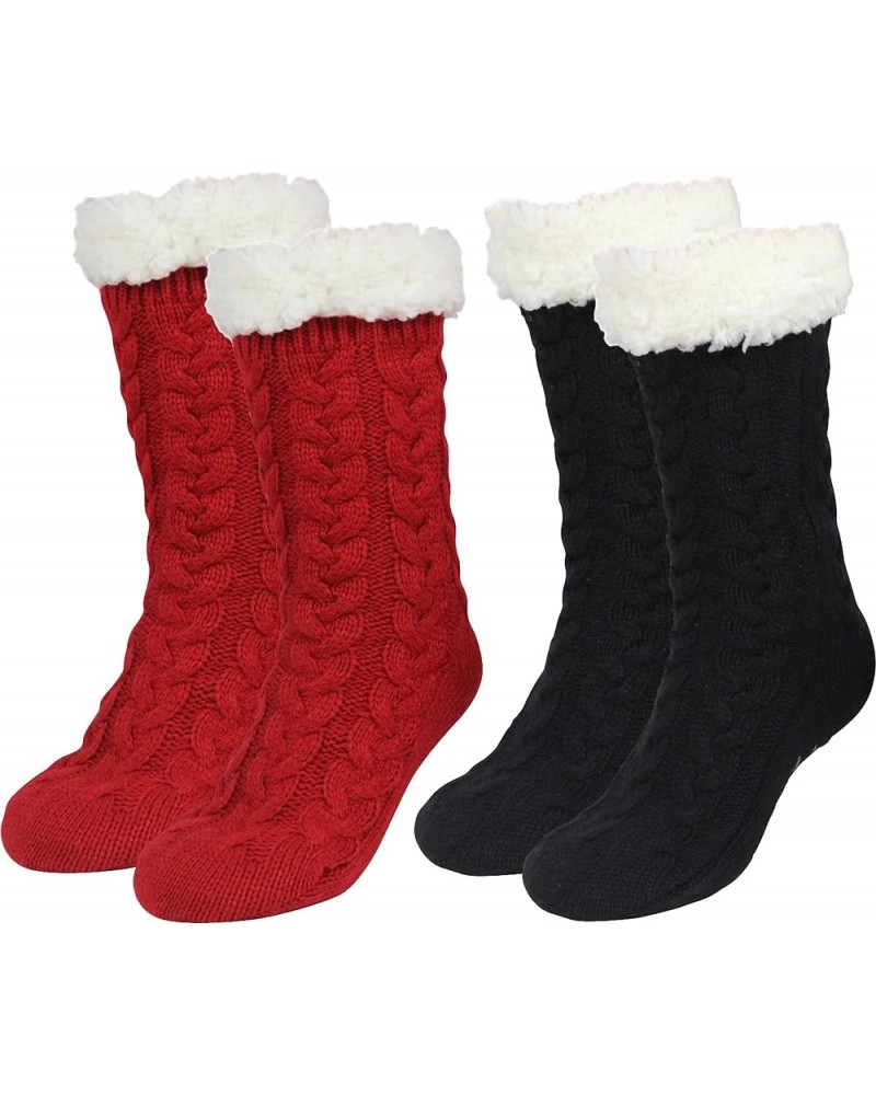 Slipper Socks for Women with Gripper - Winter Non Slip Thick Fuzzy Socks - Warm Cozy Christmas Gift B-black Red -2 Pairs $24....