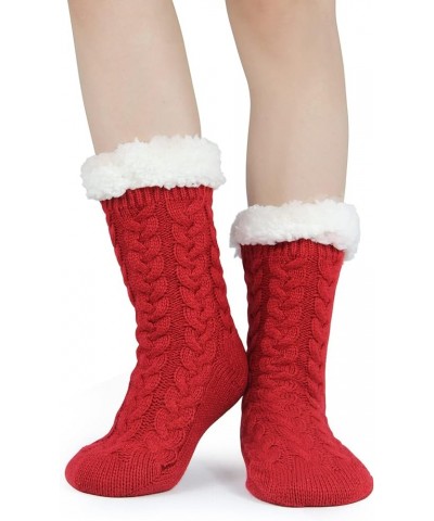 Slipper Socks for Women with Gripper - Winter Non Slip Thick Fuzzy Socks - Warm Cozy Christmas Gift B-black Red -2 Pairs $24....