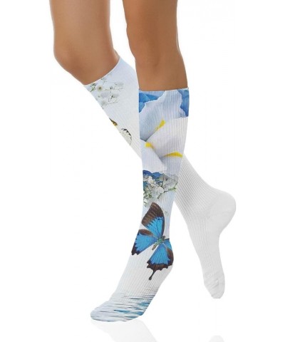 Funky Dress Socks, Long Funny Socks, Everyday Socks Women Soft Fun Pattern Blue White _17 $10.17 Activewear