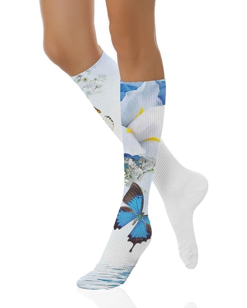 Funky Dress Socks, Long Funny Socks, Everyday Socks Women Soft Fun Pattern Blue White _17 $10.17 Activewear