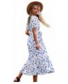 Women's 2023 Summer Casual Square Neck Floral Dress Ruffle Puff Short Sleeve Belted Maxi Dress with Pockets E16 E16 as Pictur...