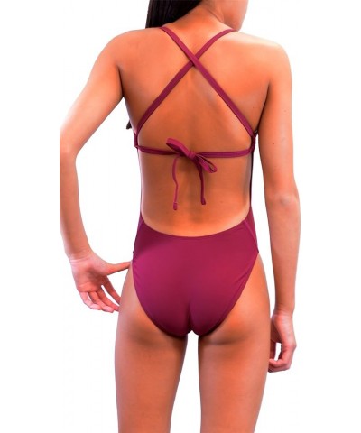 Girls/Women's Tie-Back Solid One Piece Swimsuit Maroon $14.35 Swimsuits