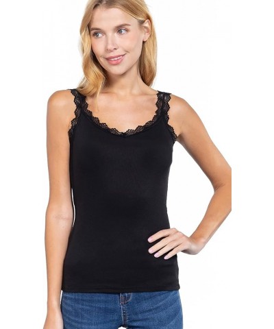 Women's Stylish V Neck Lace Straps Cami Tank Top 118-black $8.31 Tops