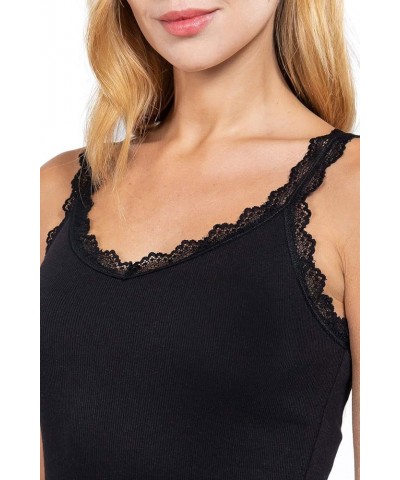 Women's Stylish V Neck Lace Straps Cami Tank Top 118-black $8.31 Tops