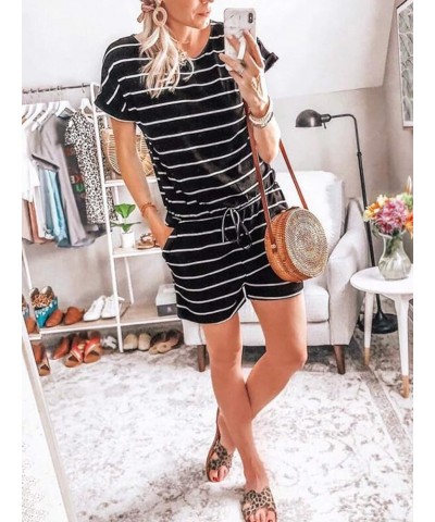 Rompers for Women Summer 2024 Casual One Piece Jumpsuits Short Pants Fashion Outfits Clothes Loungewear Pockets 01 Black & Wh...