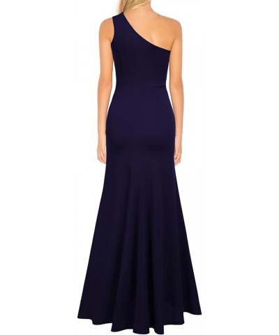 Women's One Shoulder Sleeveless Split Bodycon Mermaid Evening Cocktail Long Dress Navy Blue $32.50 Dresses