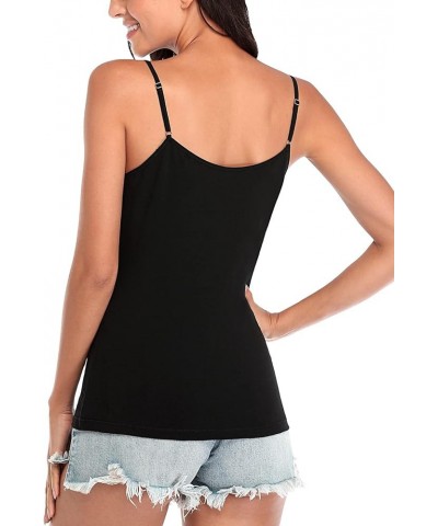 Cotton Shelf Bra Camisoles Adjustable Spaghetti Strap Tank Tops Basic Layer Cami S-5X V Neck - Black/Gray $14.10 Tanks