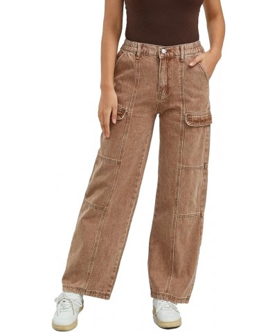 High Waist Baggy Cargo Jeans for Women Flap Pocket Relaxed Fit Straight Wide Leg Y2K Fashion Jeans Ff Khaki $13.20 Jeans