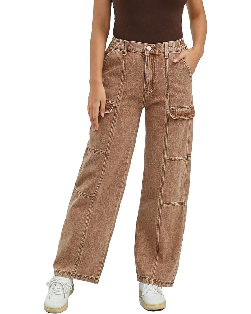 High Waist Baggy Cargo Jeans for Women Flap Pocket Relaxed Fit Straight Wide Leg Y2K Fashion Jeans Ff Khaki $13.20 Jeans